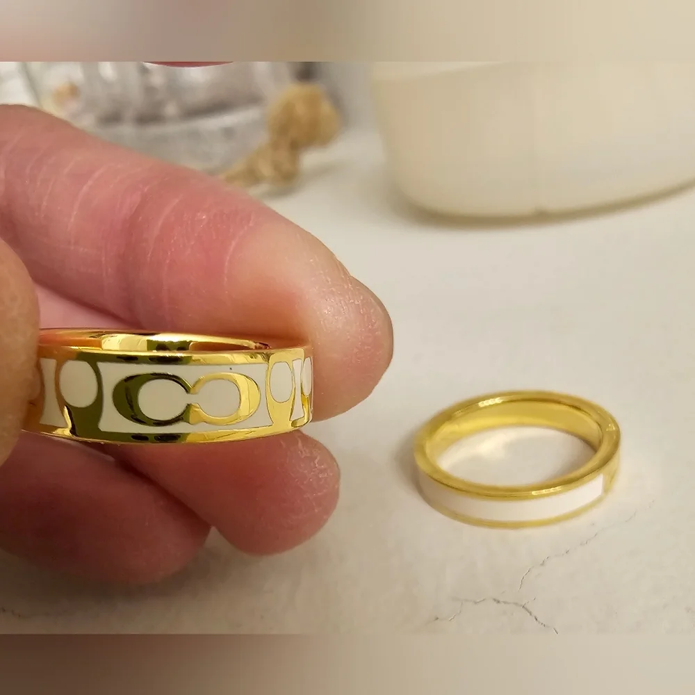 2 Coach Gold and White Stackable Rings - Picture 3 of 6
